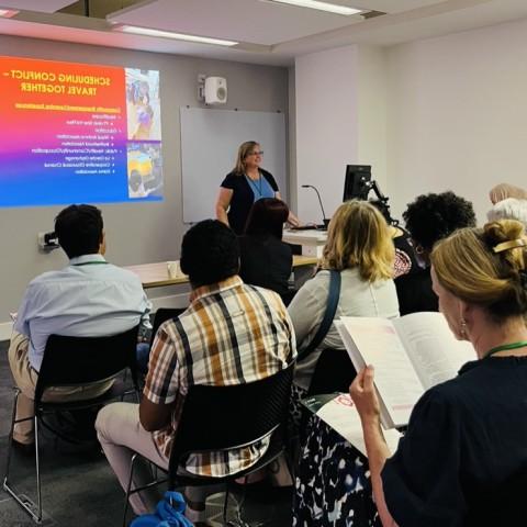 Sally McCormack Tutt lecturing in front of other interprofessional colleagues 